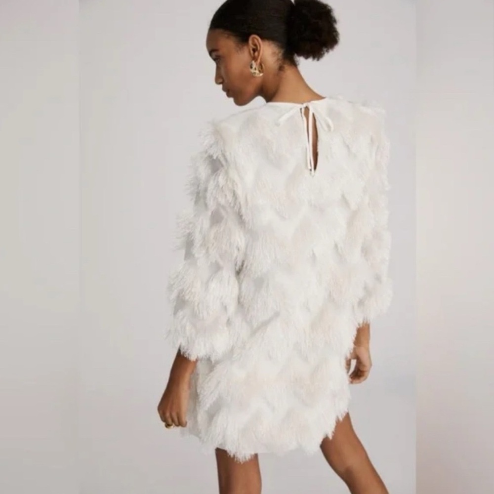 Anthropologie White Slit Backless Long Sleeve Bell Sleeve Sheath Dress